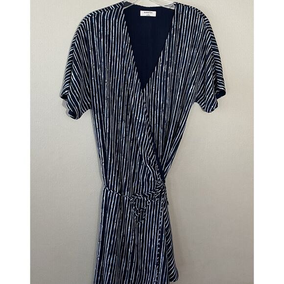 Babaton Aritzia Women’s Wallace Wrap Dress Blue Print Size Large Indigo Glimmer - Picture 7 of 10